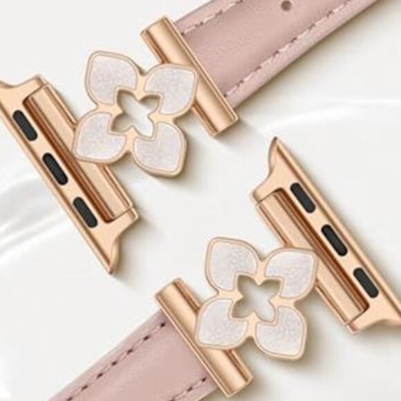 NEW Slim Pink/Rose Gold Chic Floral Leather Apple Watch Band - Picture 2 of 5